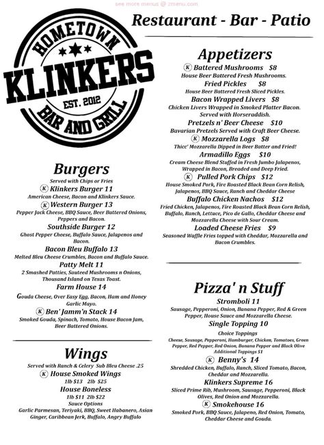 klinkers menu.